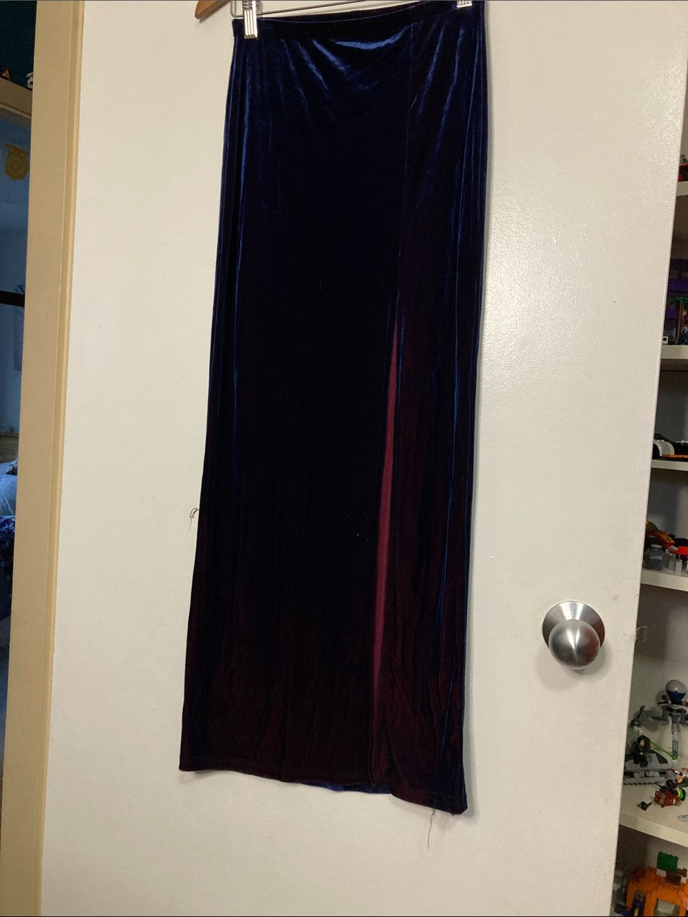 Sans Souci vintage 90s Velvet Maxi Skirt in Deep Navy with high slit small